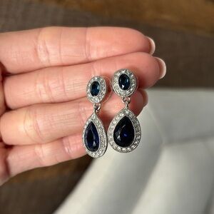 Carolee Silver and Deep Blue Teardrop Earrings